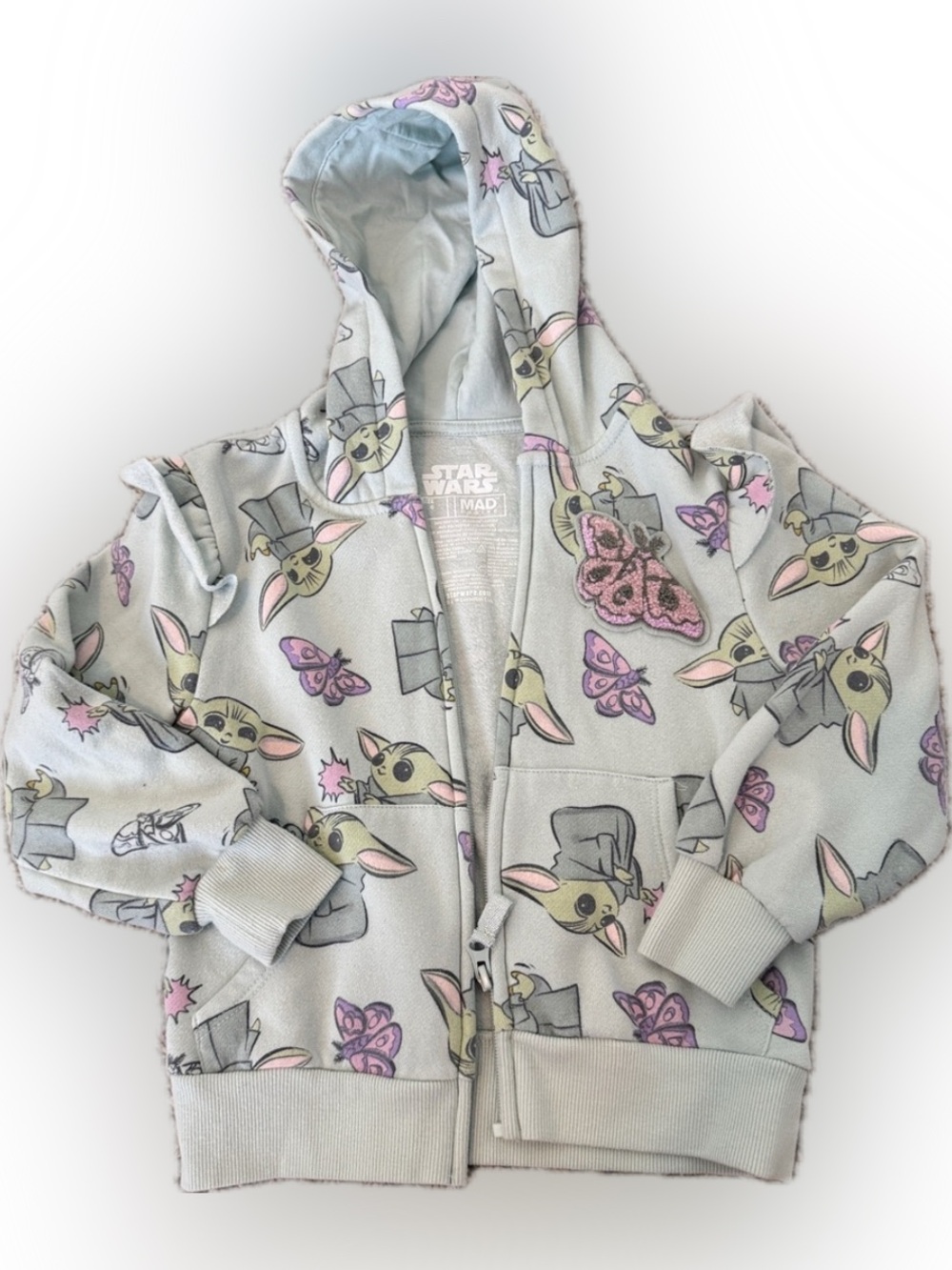 Star Wars Grogu The Child Butterfly Zip-Up Hoodie Light Green